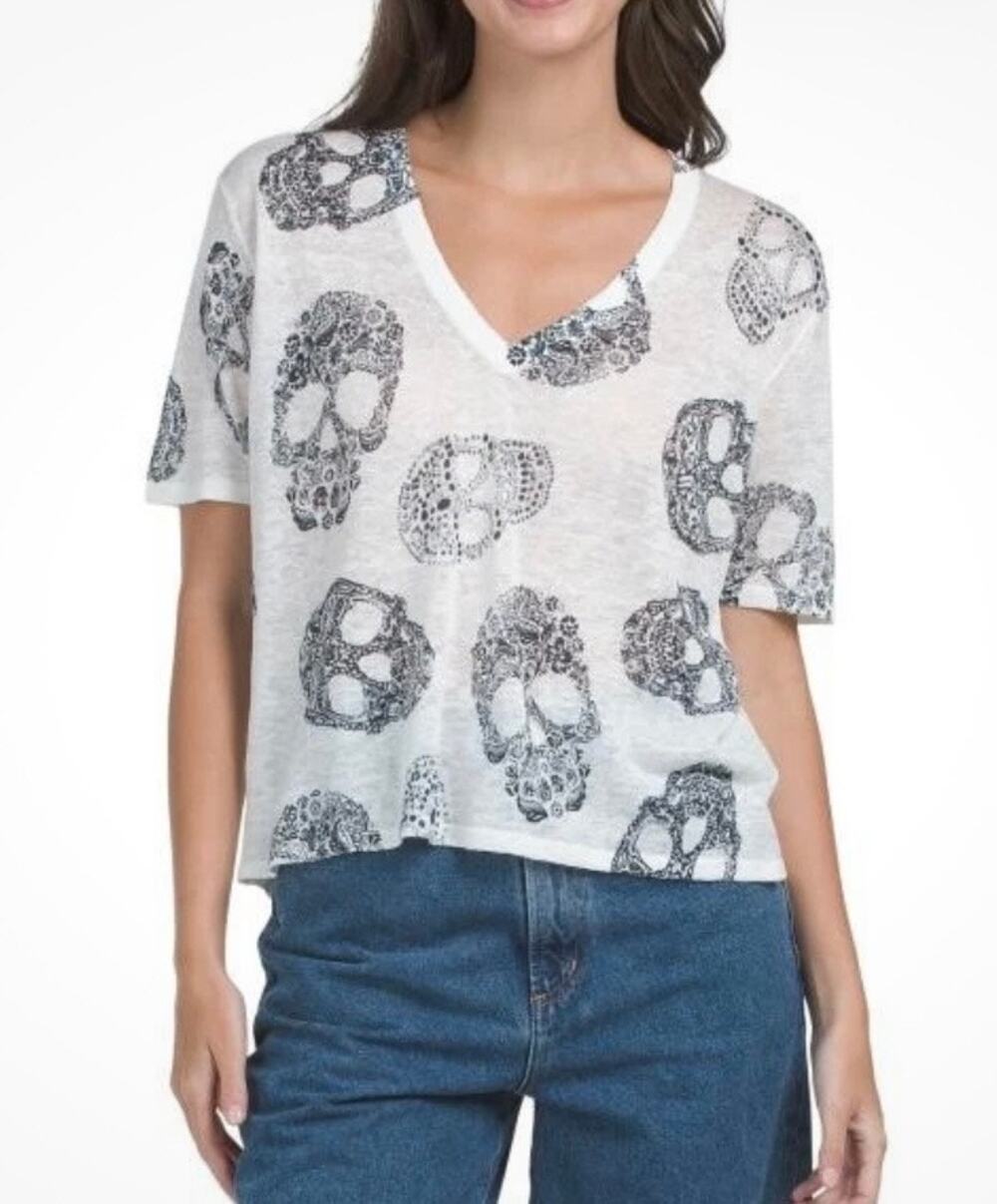 SKULL CASHMERE RUMA
SUGAR 100% LINEN SKULL PRINT SHIRT
Size small